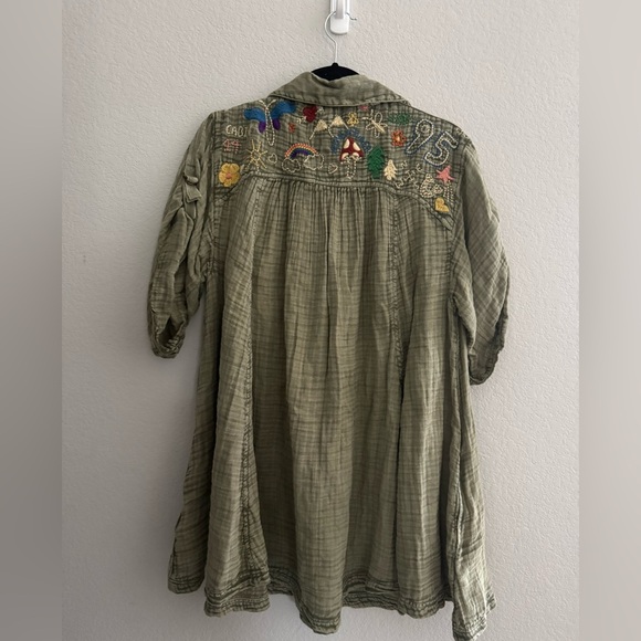 NWT FREE PEOPLE Tracking Trails Shirt Dress M Olive Branch - Picture 6 of 9